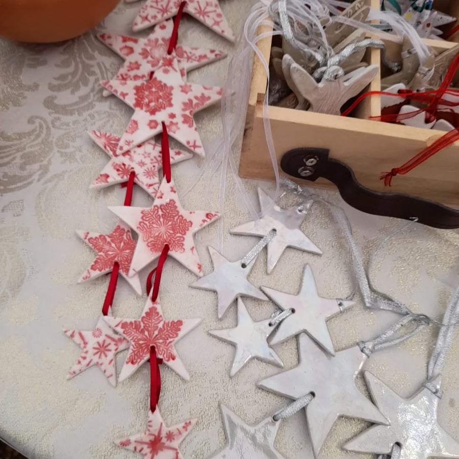 Handmade porcelain ceramic 5 star hanging Christmas decoration