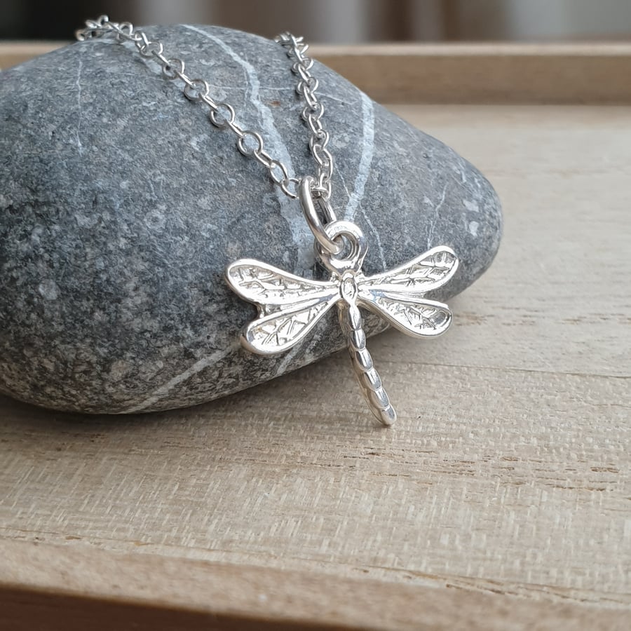 Sterling silver dragonfly pendant, Gift for wildlife lover