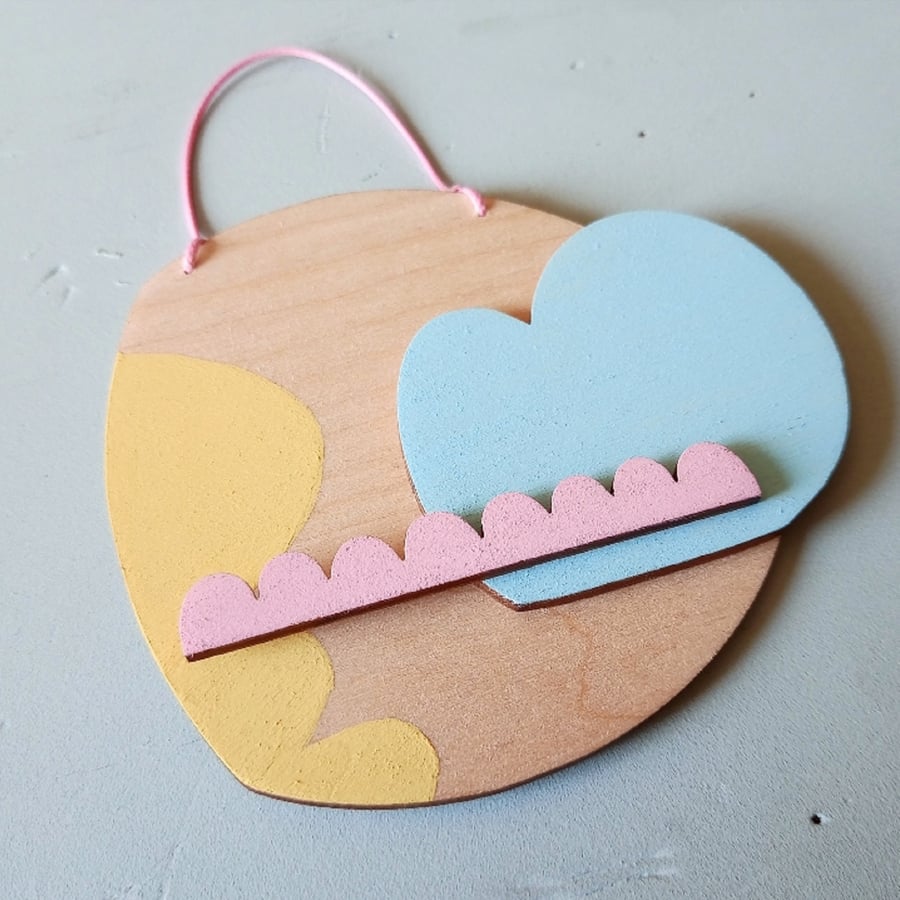 Wooden Hanging Decoration, Abstract Decoration, Pastel Decoration