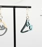 Mismatched Wooden Scribble Earrings Hand-Painted Blue, Grey, Cream Design - Image 2