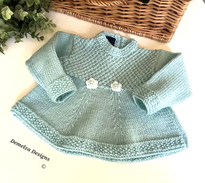 Designer Baby Girl's Tunic Jumper-Dress Hand Knitted 6-12  months size
