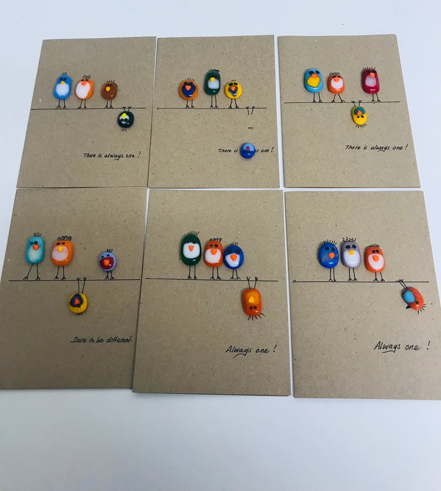 Fused glass birdies blank card