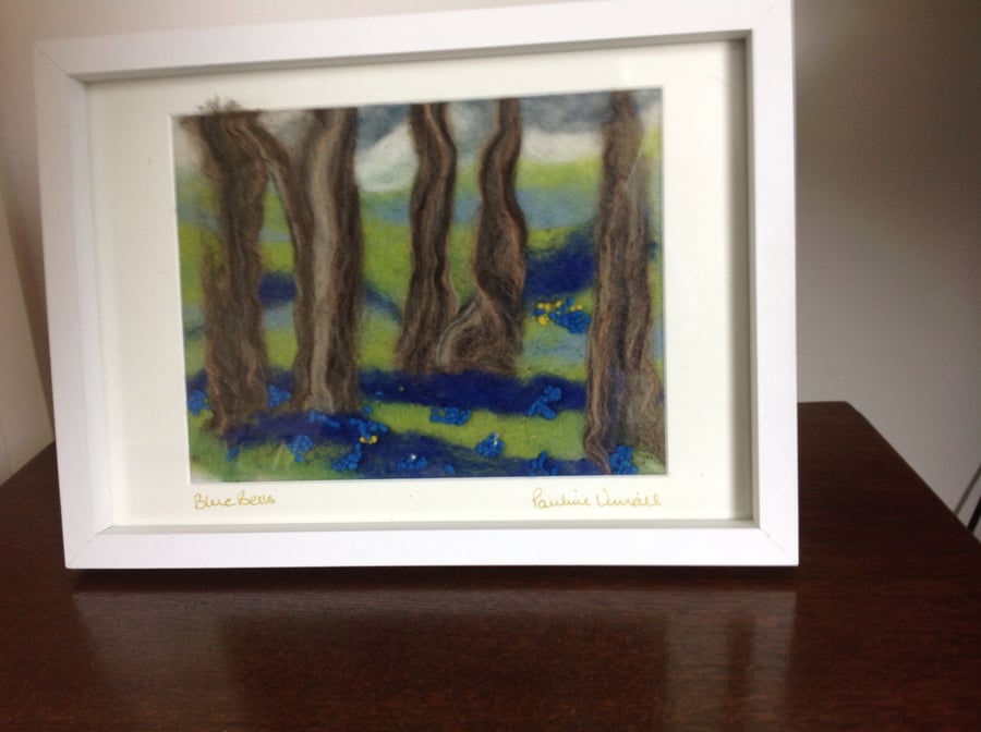 Felt picture of a bluebell wood