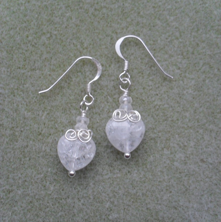 Quartz Heart Wire Wrapped Earrings Sterling Silver