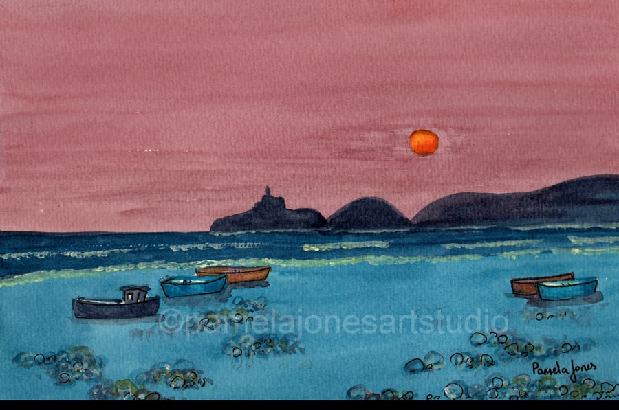 Mumbles Abstract Art,  Wales Art, Original Watercolour, in 14 x 11 '' Mount