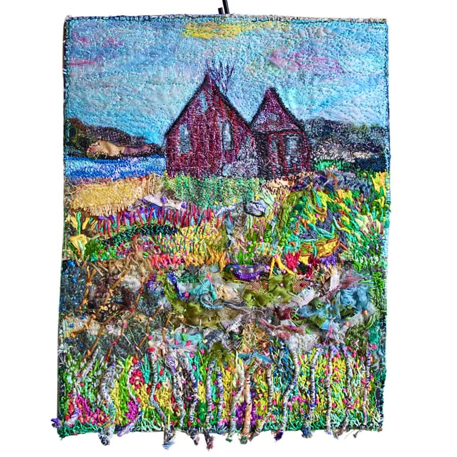 Textile Scottish landscape - old croft - eco gift - wall hanging - ready to hang