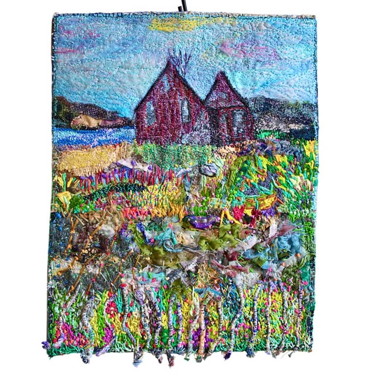Textile Scottish landscape - old croft - eco gift - wall hanging - ready to hang