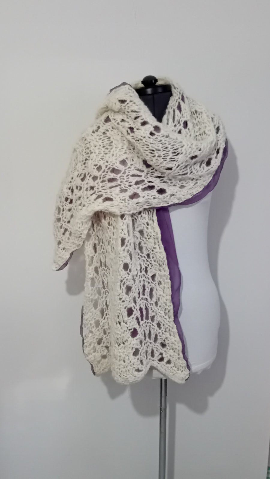 Reversible Hand Crocheted Shawl with Wool Handspun from Raw Mule Sheep Fleece.