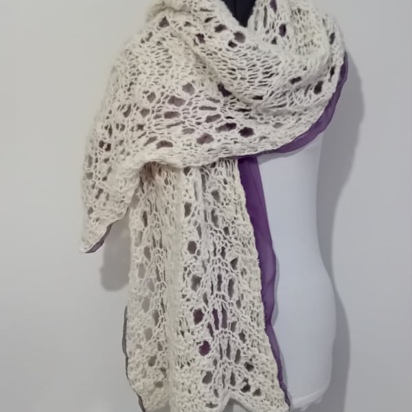Reversible Hand Crocheted Shawl with Wool Handspun from Raw Mule Sheep Fleece.