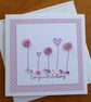 Congratulations Card - Buttons, Hearts and Sequins - Pink