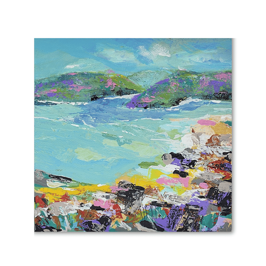 Framed original acrylic painting - coastal landscape - Scotland - beach 