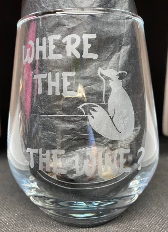 Hand Etched Glass, Where the Fox the Wine