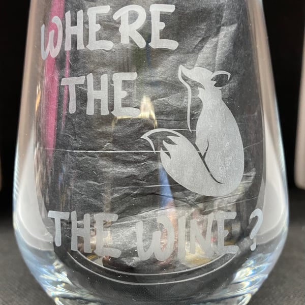 Hand Etched Glass, Where the Fox the Wine