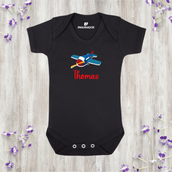 Personalised Aeroplane Baby Bodysuit – Travel-Themed Baby Grow With Name