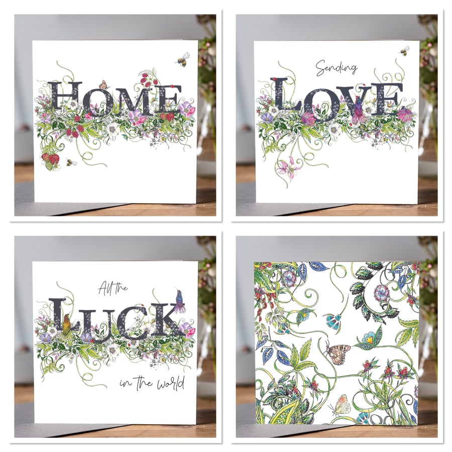 Mid Summer botanical dark lettering x 4 designs 
