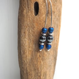 Earrings, Hematite Drop Earrings, Silver Dangle Earrings with Hematite Beads