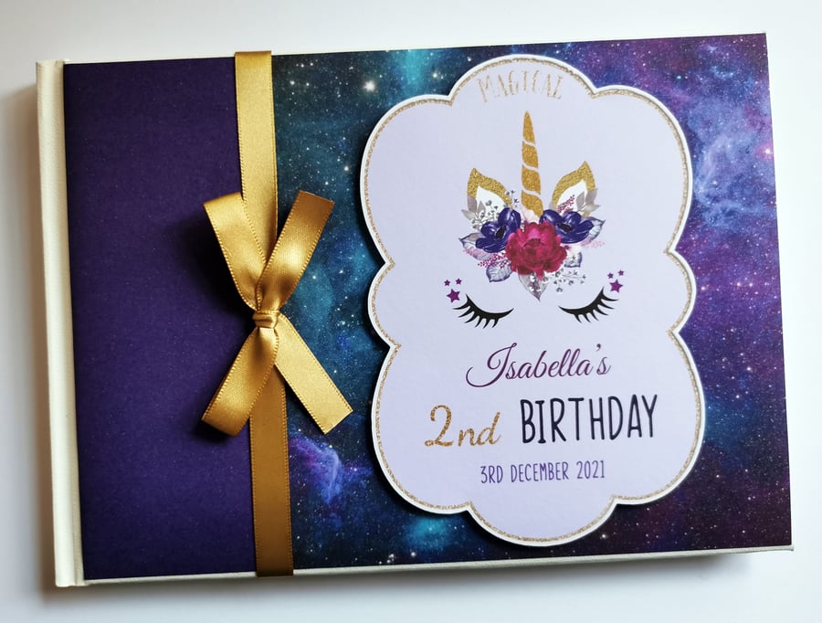 Sleeping unicorn birthday guest book, unicorn birthday party book, gift