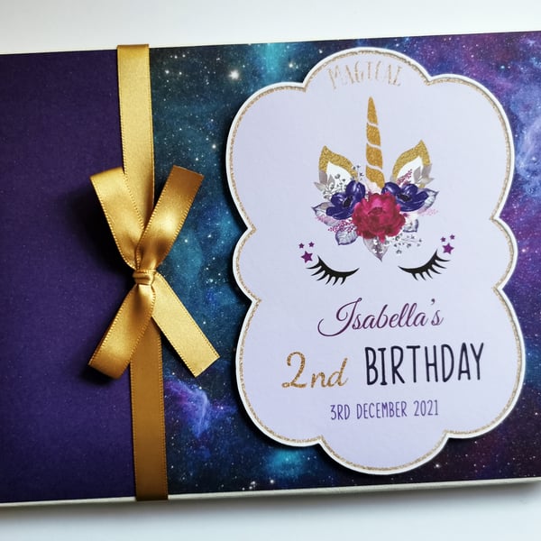 Sleeping unicorn birthday guest book, unicorn birthday party book, gift