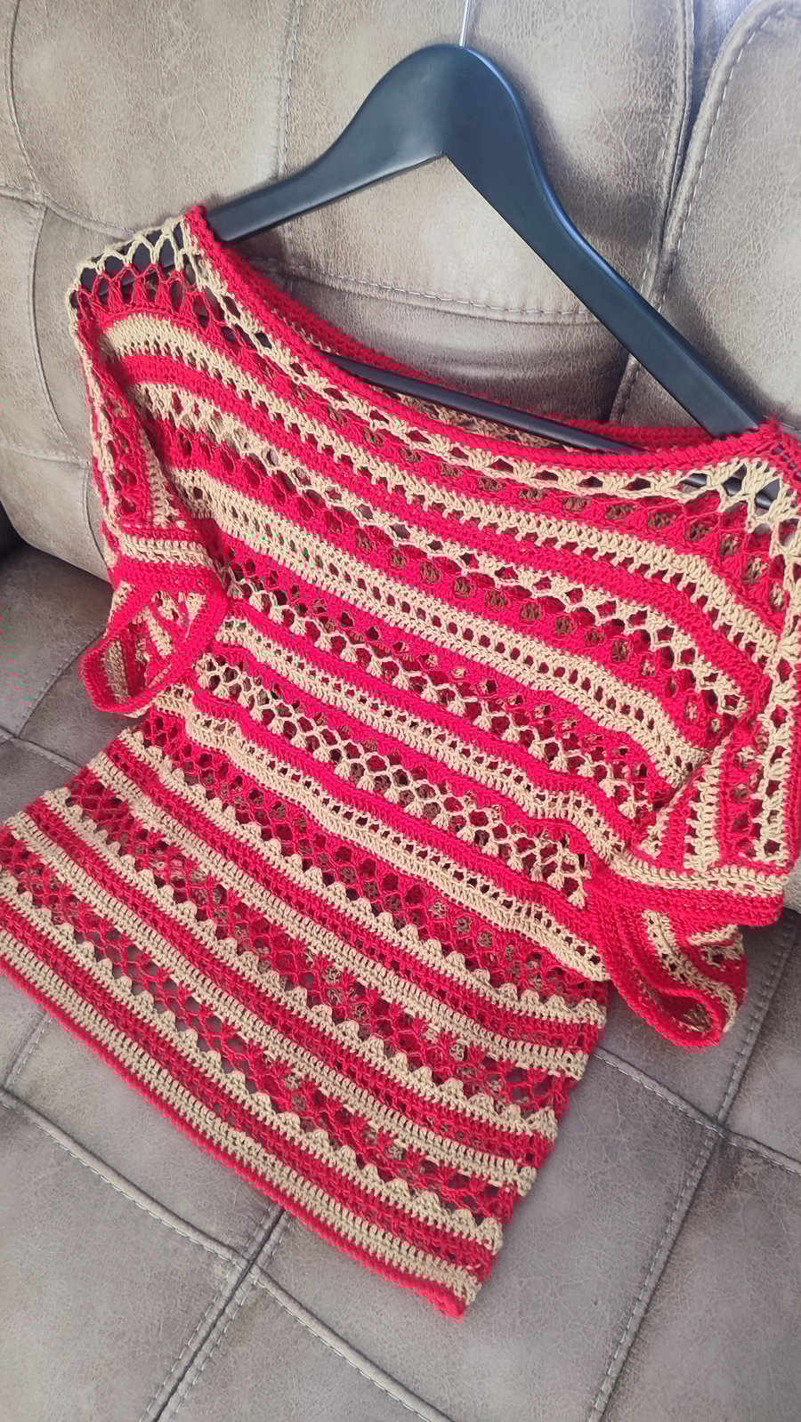 Handmade crochet openwork stitch viscose blouse top Size M