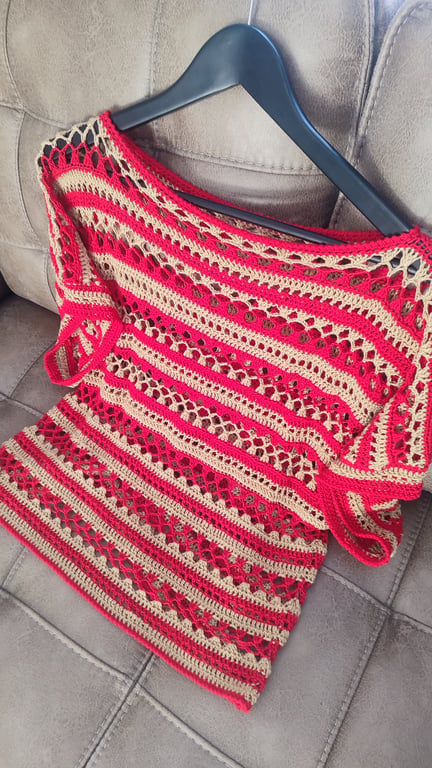 Handmade crochet openwork stitch viscose blouse top Size M
