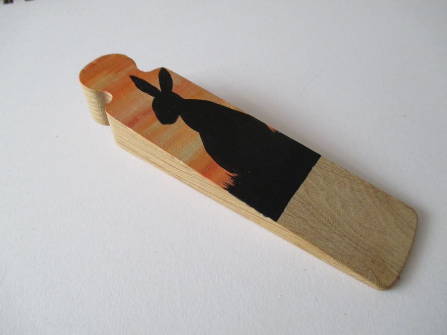 Bunny Rabbit Door Stop Wedge Wooden Hand Painted