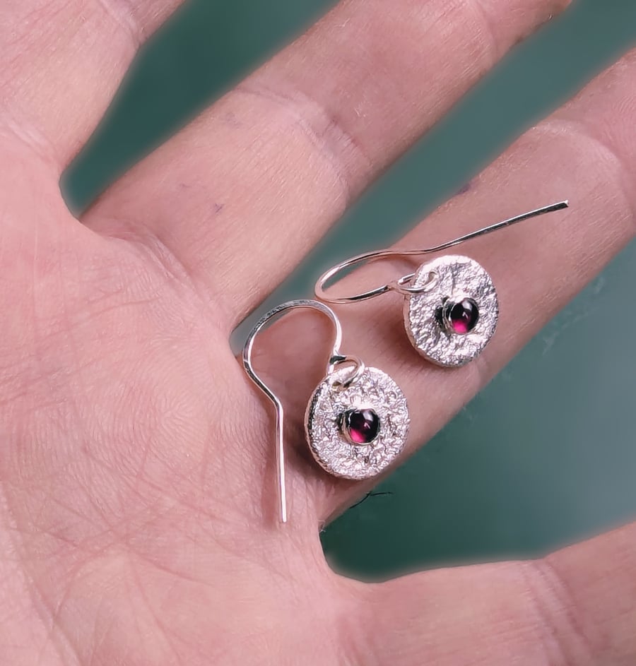 Garnet Disc Drop Earrings, Handmade Urban Jewellery, WEDDING