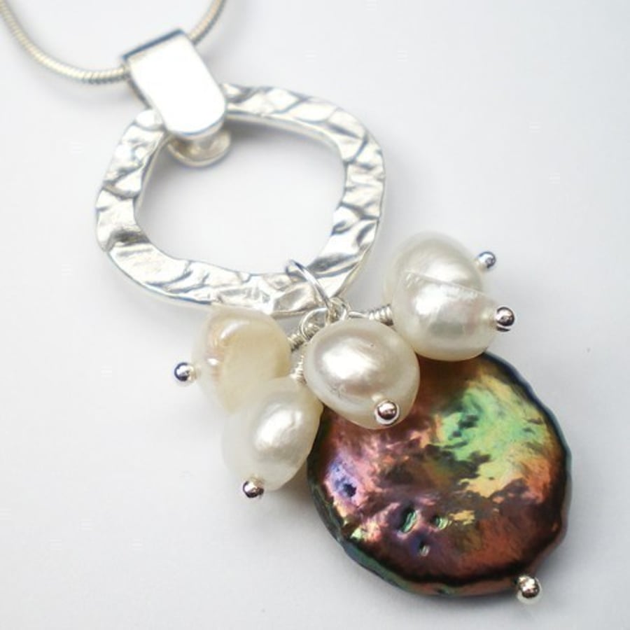 Shimmery Pearl and Silver Necklace