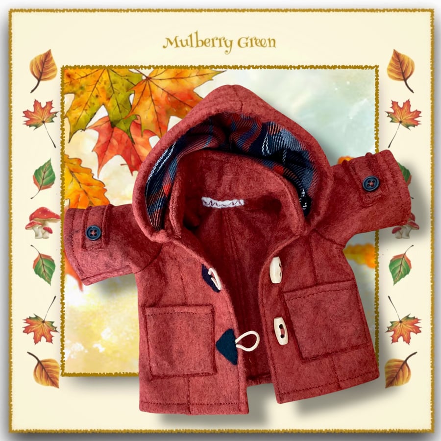 Russet Duffle Coat with a Tartan Lined Hood