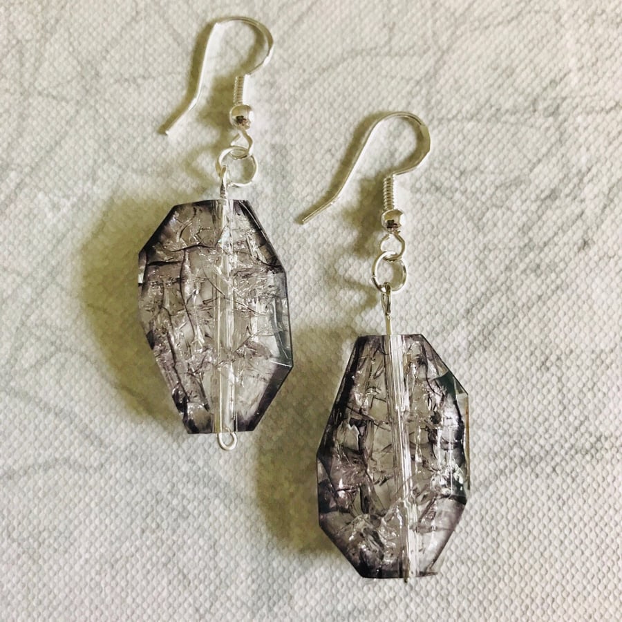 Beaded Crackle Effect Dangle Earrings