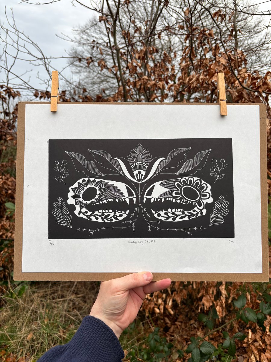 Hedgehog Skulls - Limited edition lino print