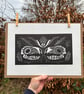 Hedgehog Skulls - Limited edition lino print