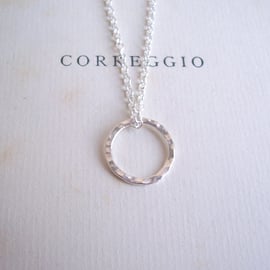 Simple Sterling Silver Circle on fine chain - minimalist jewellery - textured