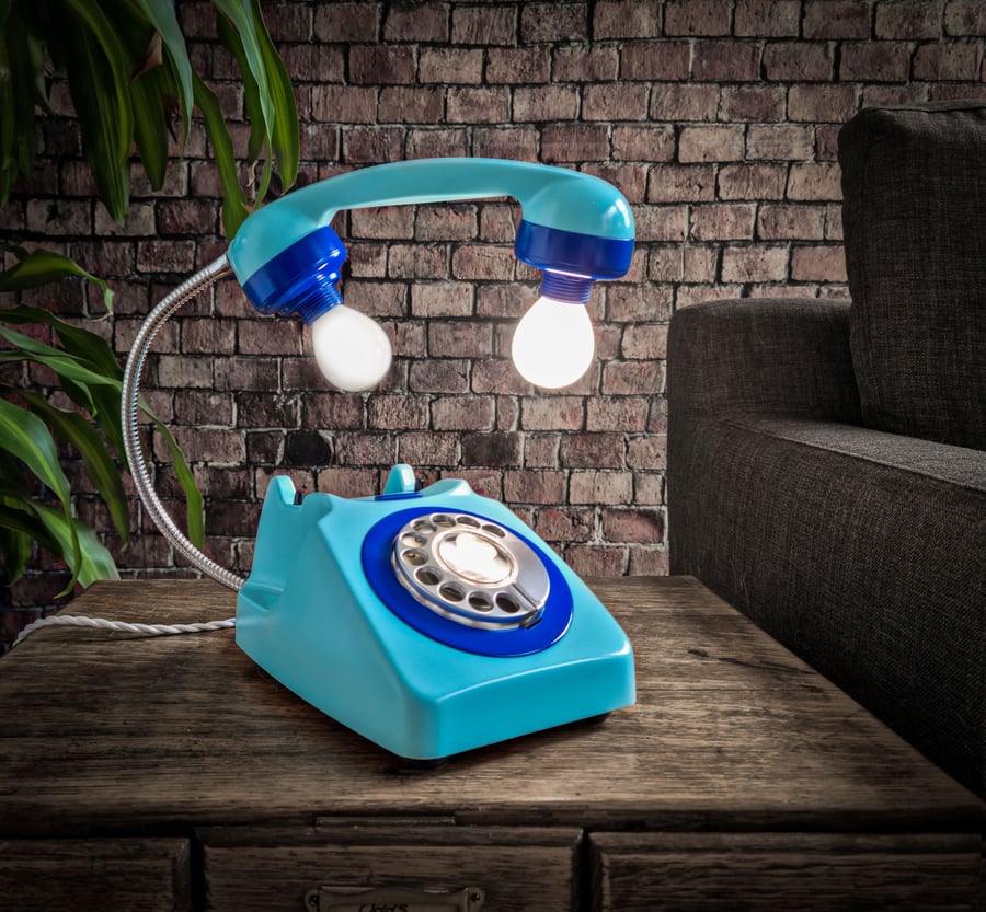 Retro Blue Rotary Telephone Lamp - Designer Handmade