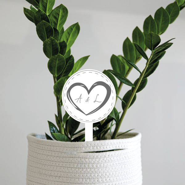 Heart and Personalised Initials Romantic Plant Tag Acrylic Cute Gift Valentine's