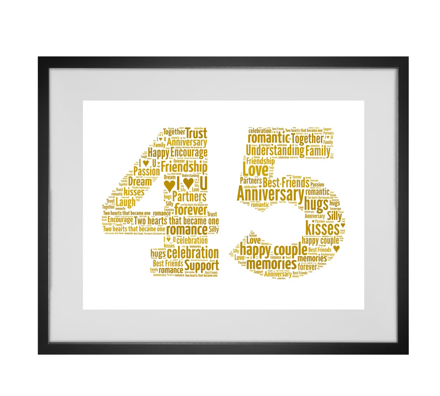 Personalised Word Art 45th Year Wedding Anniversary Gift any year can be created