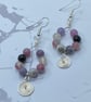 Wire teardrop earrings with plum tourmaline stones and wire spiral charms - Image 1