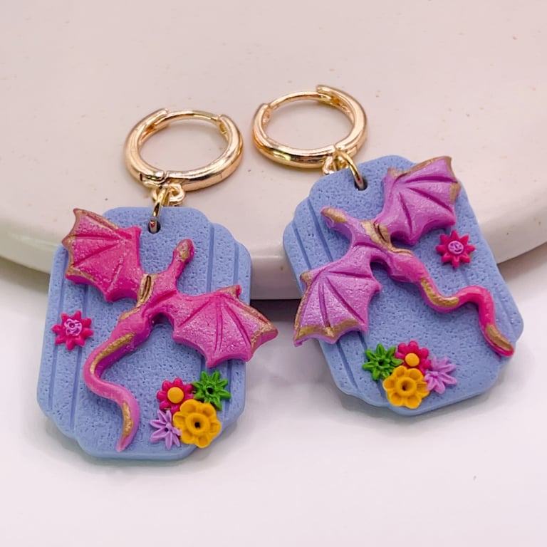 Dragon earrings – fantasy clay dangle jewellery