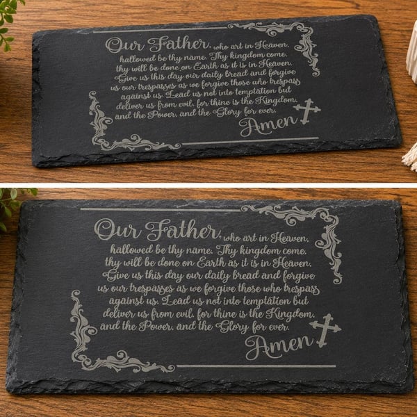 Lord's Prayer Slate Platter Engraved Slate Chopping Board Christian Kitchen Deco