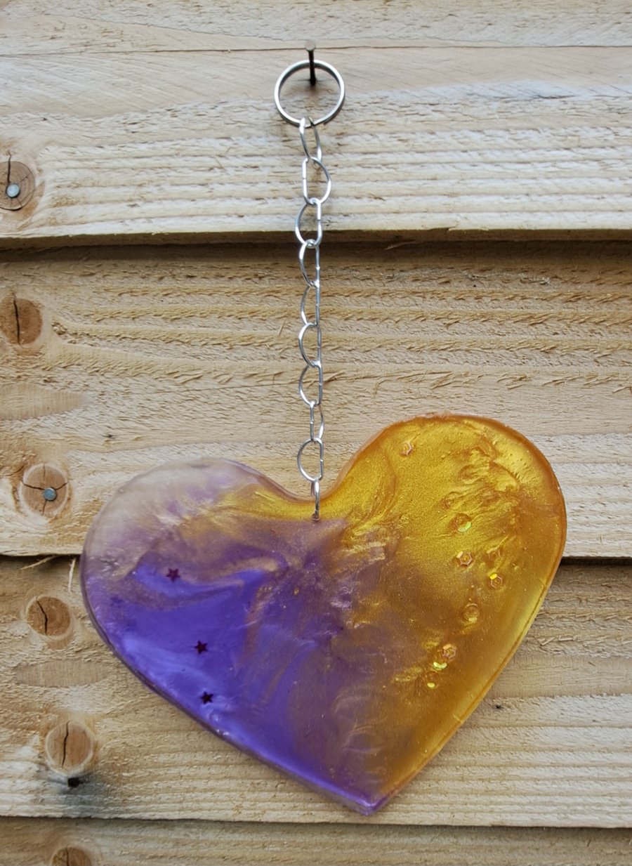 SOLD Resin shaped heart, for garden or indoors, hanging 