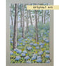 Little woodland with blue hydrangea, small original landscape drawing, wall art