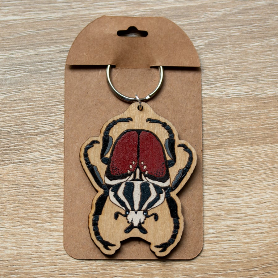 Hand-Painted Goliath Beetle Keyring –  Nature Inspired Insect Gift 