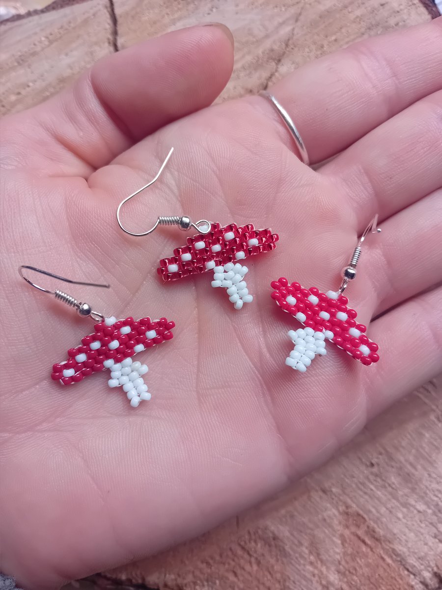 Fairy toadstool magic mushroom earrings pair