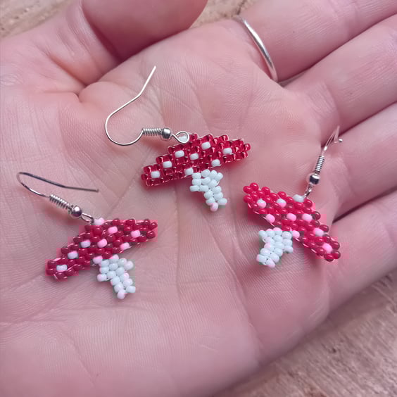 Fairy toadstool magic mushroom earrings pair