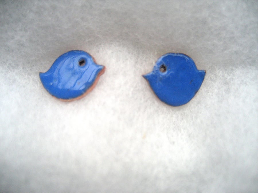 Lapis blue blue enamelled little bird stud earrings