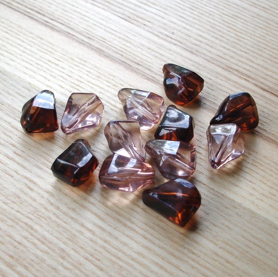 12 Golden Brown and Peach Acrylic Nugget Beads