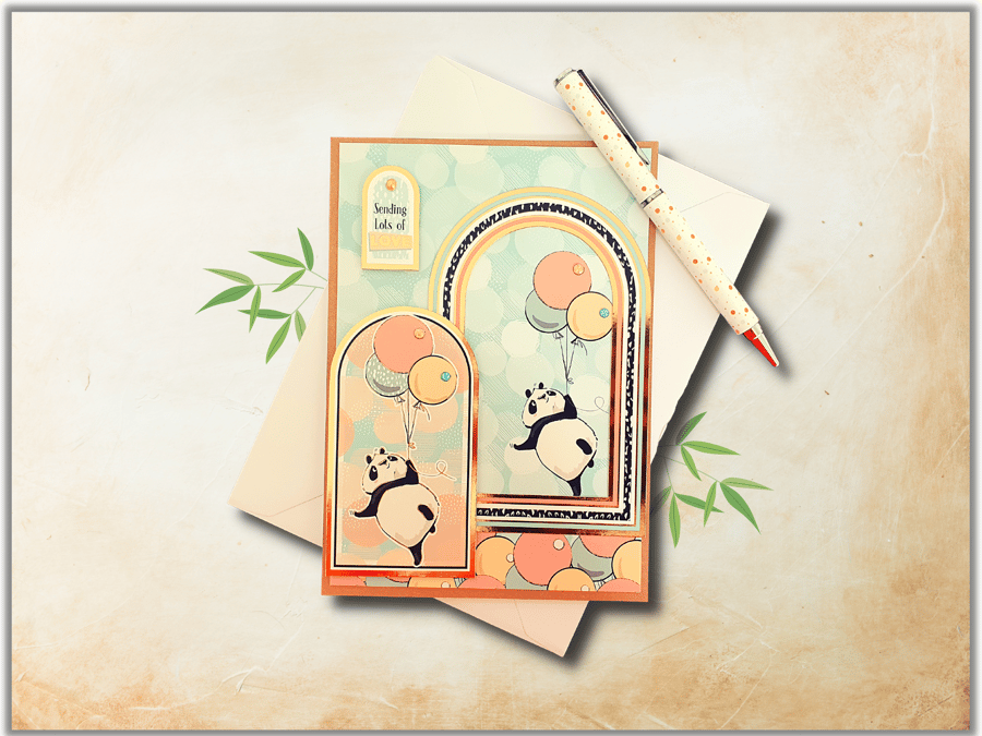 "Sending Lots Of Love" Card, featuring A Panda Holding Balloons - HCHP33 