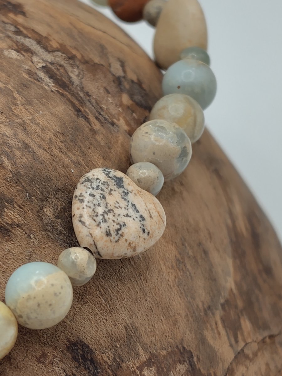 Calia 03 . Picture Jasper, Flower Amazonite, AquaTerra Jasper Stone Bracelet