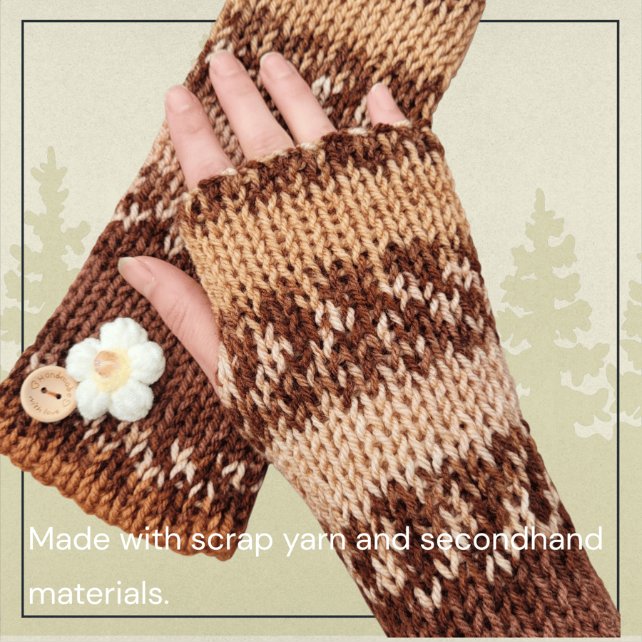 Brown Knitted Fingerless Gloves 