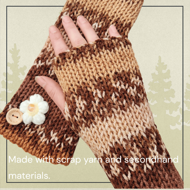 Brown Knitted Fingerless Gloves 