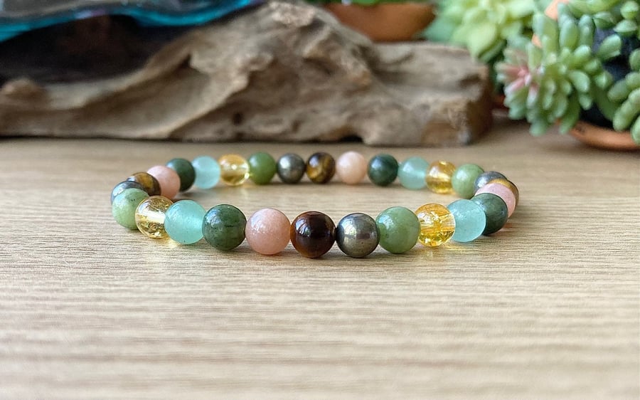 Prosperity, Abundance Bracelet with Citrine, Pyrite & Jade